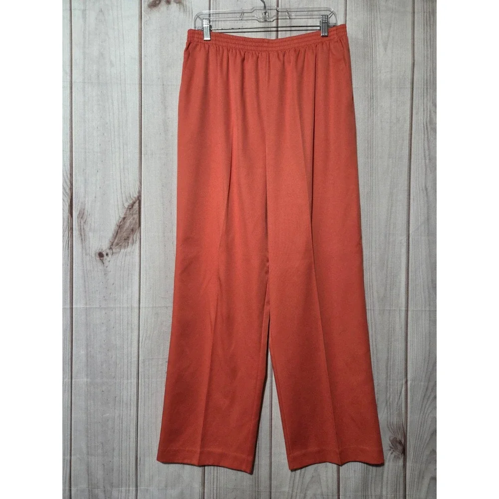 Alfred Dunner Womens Size 16 Coral Orange Elastic Waist Straight Leg Pants